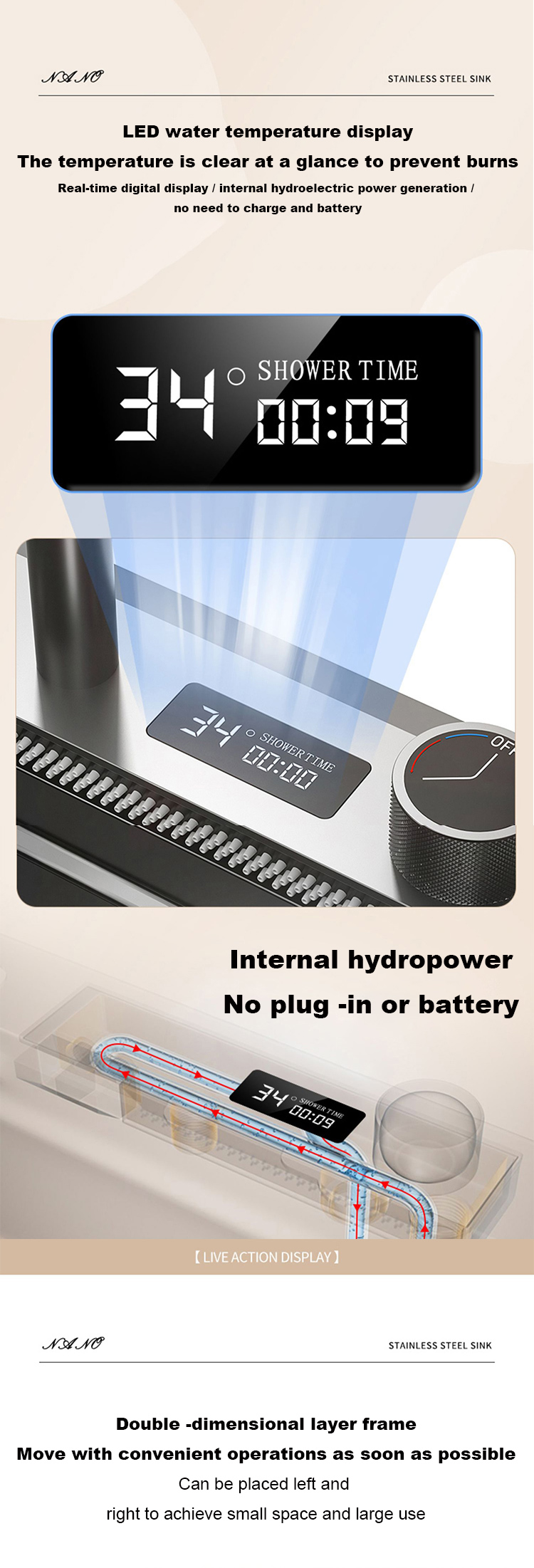 Évier de cuisine en acier inoxydable 304