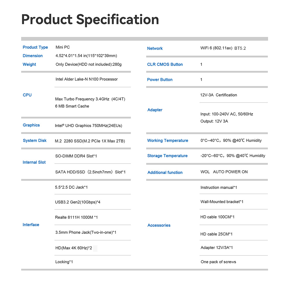 Beelink – Mini PC de jeux Intel N5095 Beelink – Mini PC de jeux Intel N5095