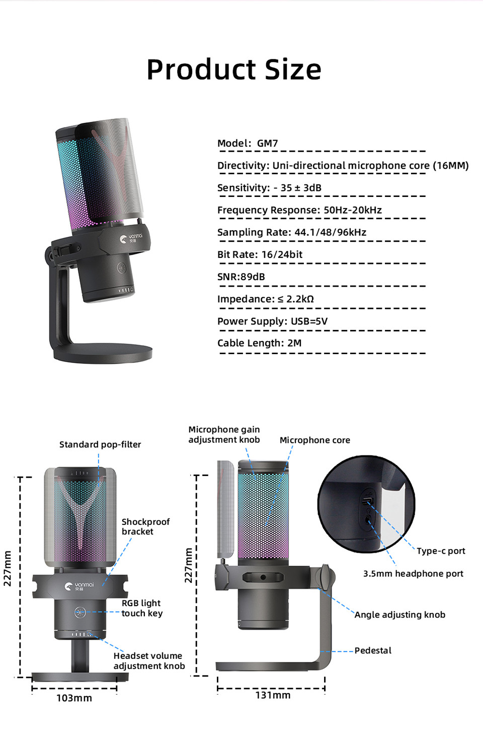 Yanmai – Microphone de jeu USB GM7 Yanmai – Microphone de jeu USB GM7