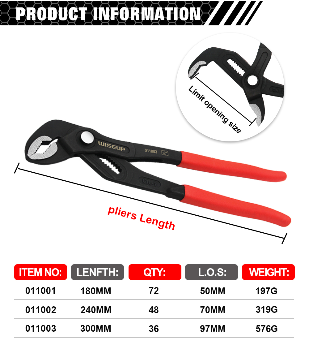 WISEUP – pince de pompe à poignée en plastique, clé de serrage de tuyau d'eau, outil mécanique professionnel multifonctionnel