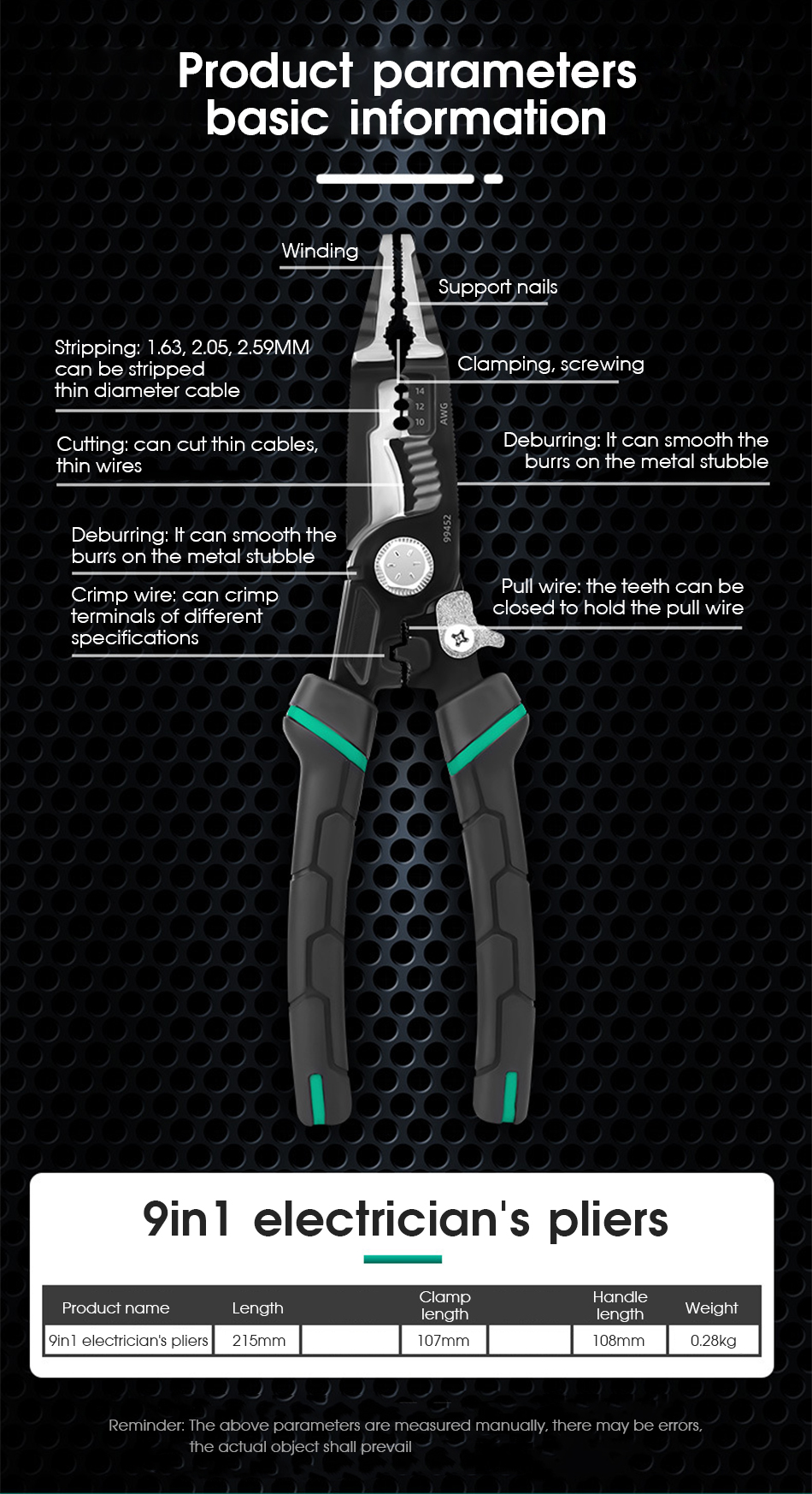 KINDLOV – pince à sertir 9 en 1 pour électricien, dénudeur de fil, aiguille multifonctionnelle, outil manuel de réparation de matériel universel