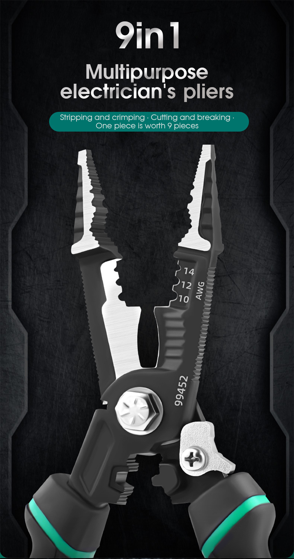 KINDLOV – pince à sertir 9 en 1 pour électricien, dénudeur de fil, aiguille multifonctionnelle, outil manuel de réparation de matériel universel