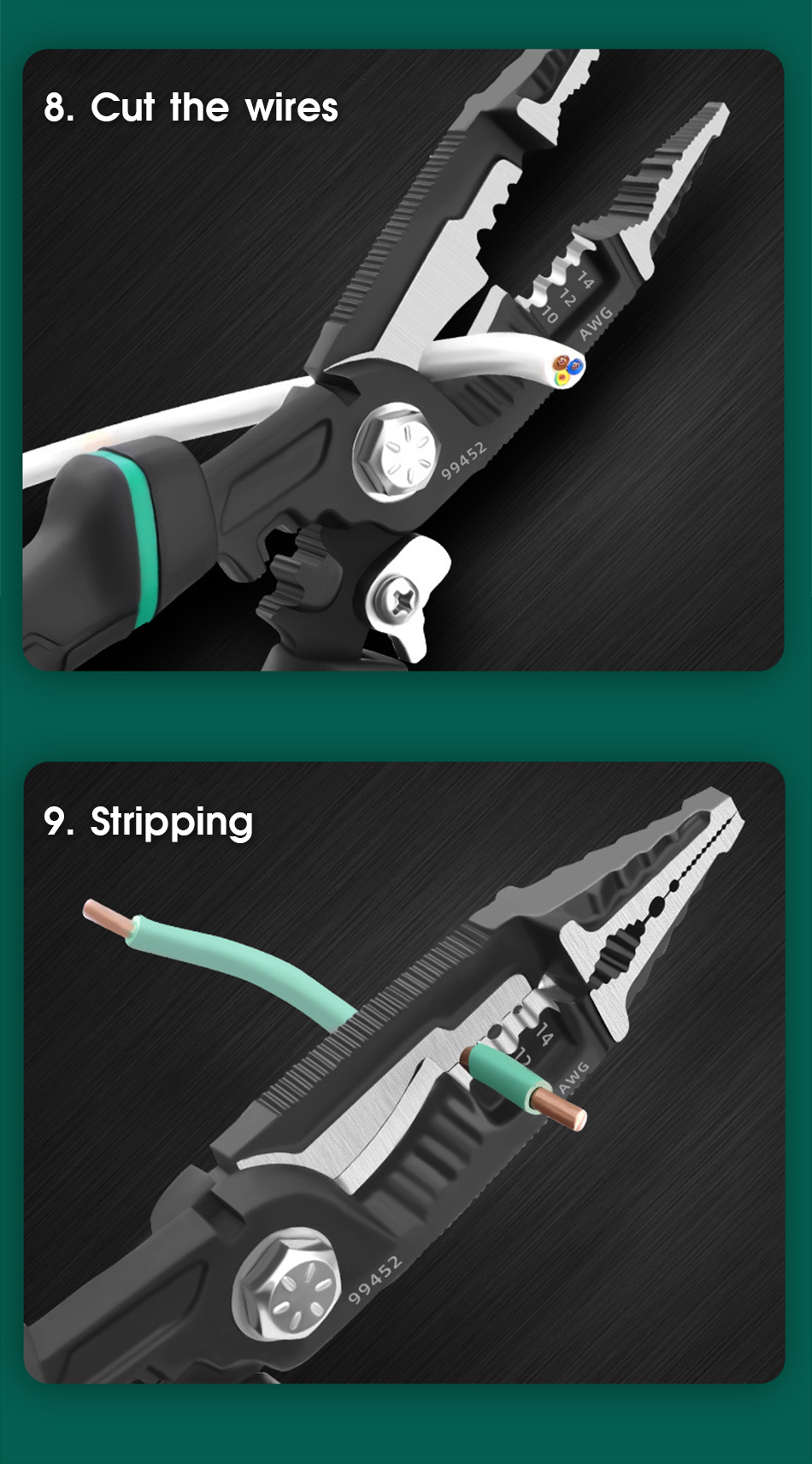 KINDLOV – pince à sertir 9 en 1 pour électricien, dénudeur de fil, aiguille multifonctionnelle, outil manuel de réparation de matériel universel