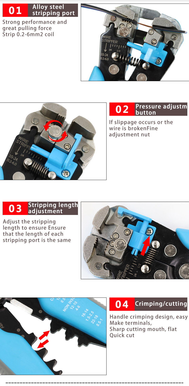 Pince à sertir coupe-câble automatique, dénudeur multifonctionnel, outils de dénudage, taille terminal 0,2-6,0mm 2