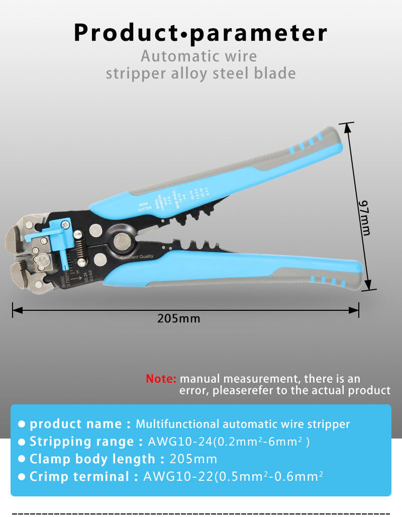 Pince à sertir coupe-câble automatique, dénudeur multifonctionnel, outils de dénudage, taille terminal 0,2-6,0mm 2