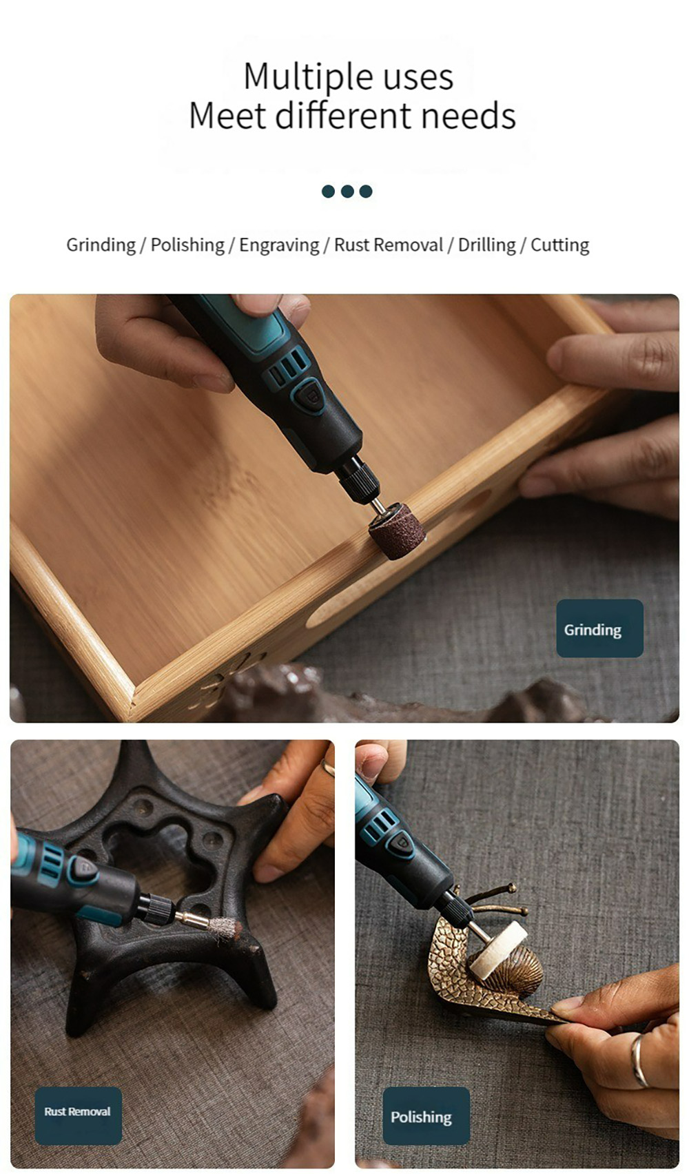 Kit d'outils rotatifs rechargeables USB, Mini outil électrique polyvalent à 3 vitesses pour ponçage, perçage, polissage, gravure, projets de bricolage