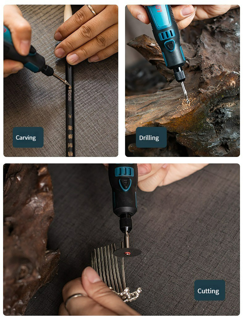 Kit d'outils rotatifs rechargeables USB, Mini outil électrique polyvalent à 3 vitesses pour ponçage, perçage, polissage, gravure, projets de bricolage