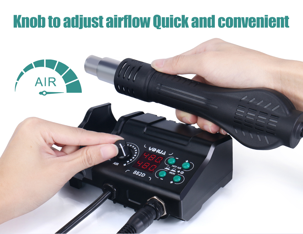 YIHUA 882D – Station de soudage multifonctionnelle 2 en 1, fer à souder, pistolet à Air chaud, Station de travail de soudage, outils de réparation de téléphones