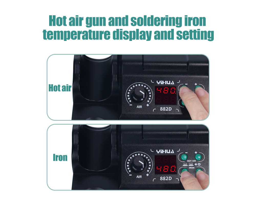 YIHUA 882D – Station de soudage multifonctionnelle 2 en 1, fer à souder, pistolet à Air chaud, Station de travail de soudage, outils de réparation de téléphones