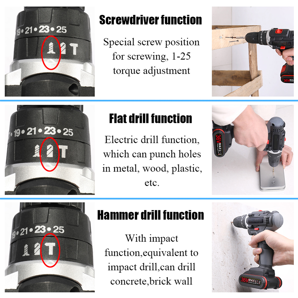 Perceuse sans fil à Impact électrique 21V/36V, batterie au Lithium haute puissance, perceuse à main Rechargeable sans fil, outils électriques de bricolage à domicile Perceuse sans fil à Impact électrique 21V/36V, batterie au Lithium haute puissance, perceuse à main Rechargeable sans fil, outils électriques de bricolage à domicile