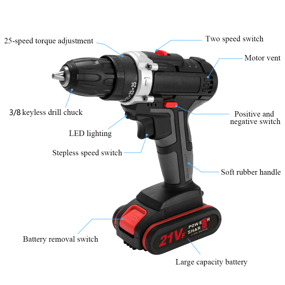 Perceuse sans fil à Impact électrique 21V/36V, batterie au Lithium haute puissance, perceuse à main Rechargeable sans fil, outils électriques de bricolage à domicile Perceuse sans fil à Impact électrique 21V/36V, batterie au Lithium haute puissance, perceuse à main Rechargeable sans fil, outils électriques de bricolage à domicile