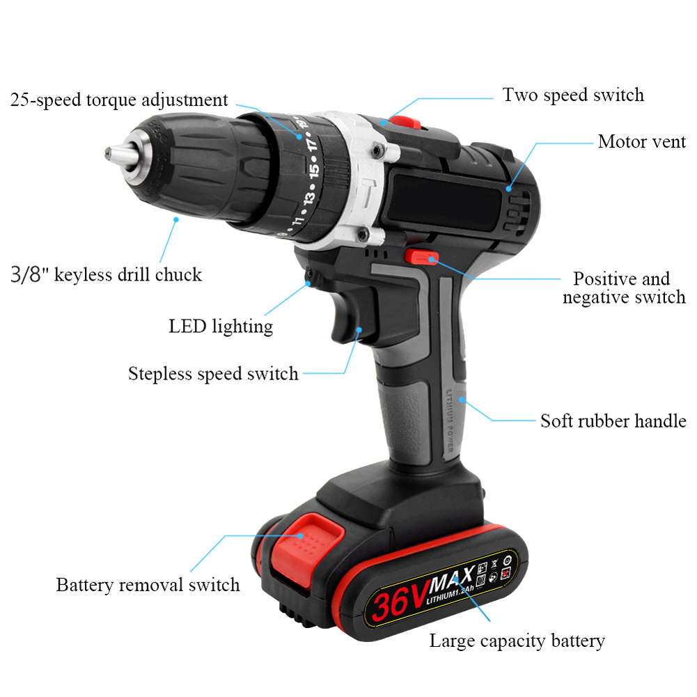Perceuse sans fil à Impact électrique 21V/36V, batterie au Lithium haute puissance, perceuse à main Rechargeable sans fil, outils électriques de bricolage à domicile Perceuse sans fil à Impact électrique 21V/36V, batterie au Lithium haute puissance, perceuse à main Rechargeable sans fil, outils électriques de bricolage à domicile