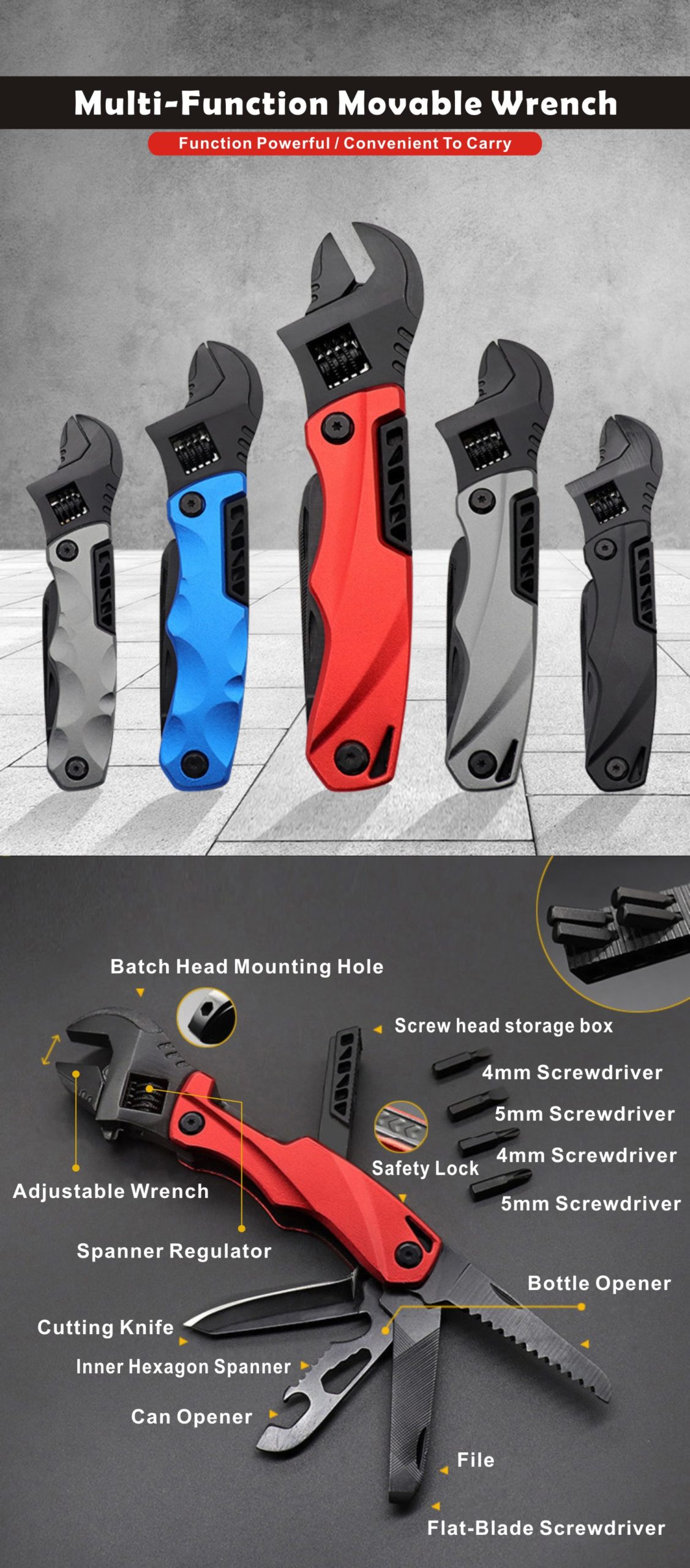 Outils de Camping en plein air Multi clé réglable/voiture multifonction marteau de sauvetage Mini poches outil multifonctionnel