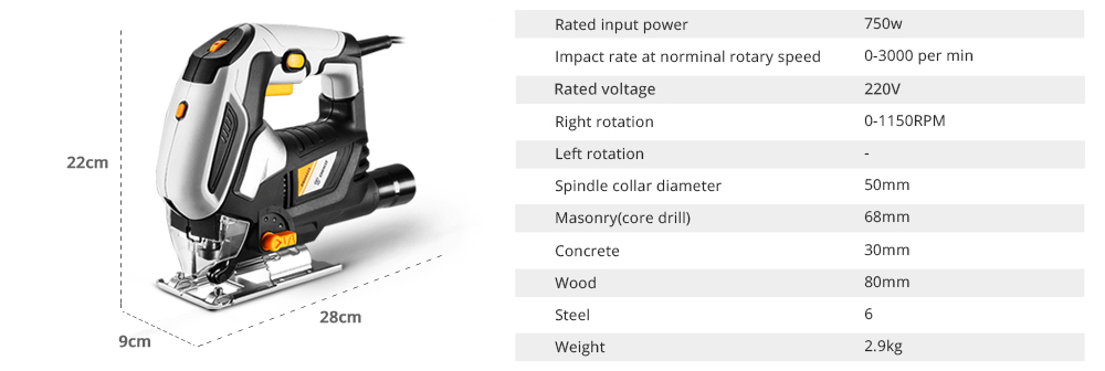 DEKO - Scie Sauteuse 1000W Filaire avec lumière LED, Angle d'inclinaison ±45°, Livré avec 1 Lame de Scie, 2 Brosses en carbone, 1 Règle en métal