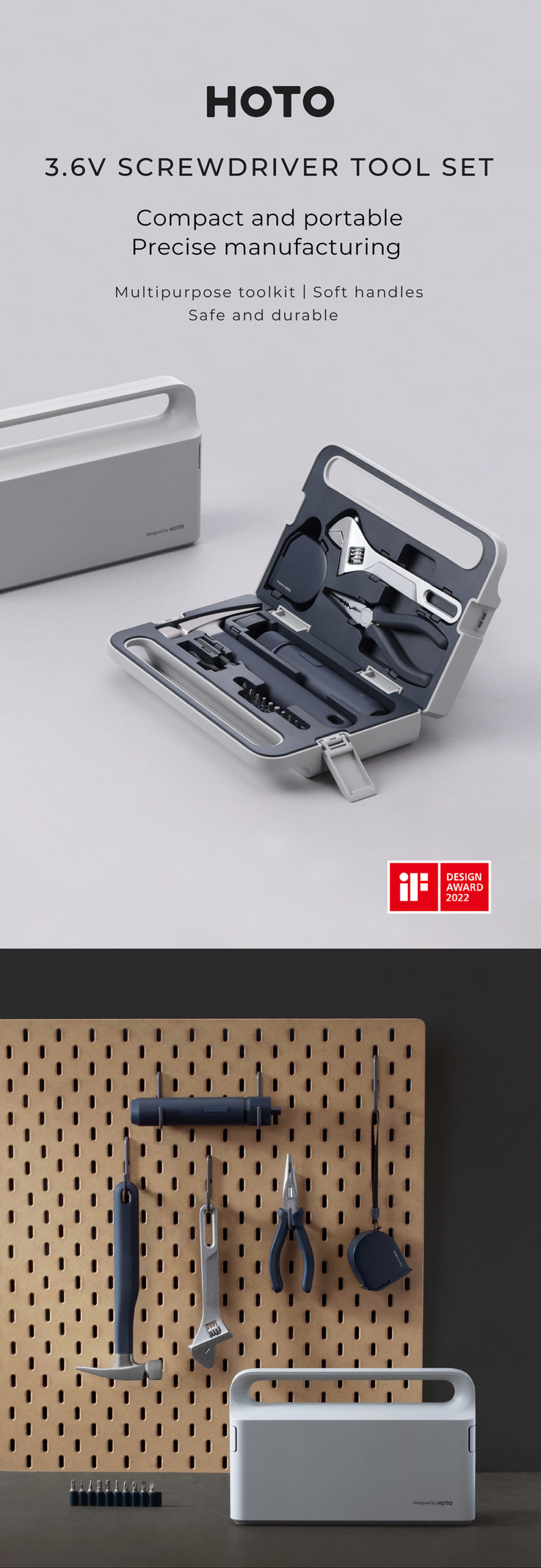 HOTO – tournevis électrique, Kit d'outils de réparation, boîte à outils mécaniques pour la maison, bricolage, clé réglable, marteau, mètre à bande