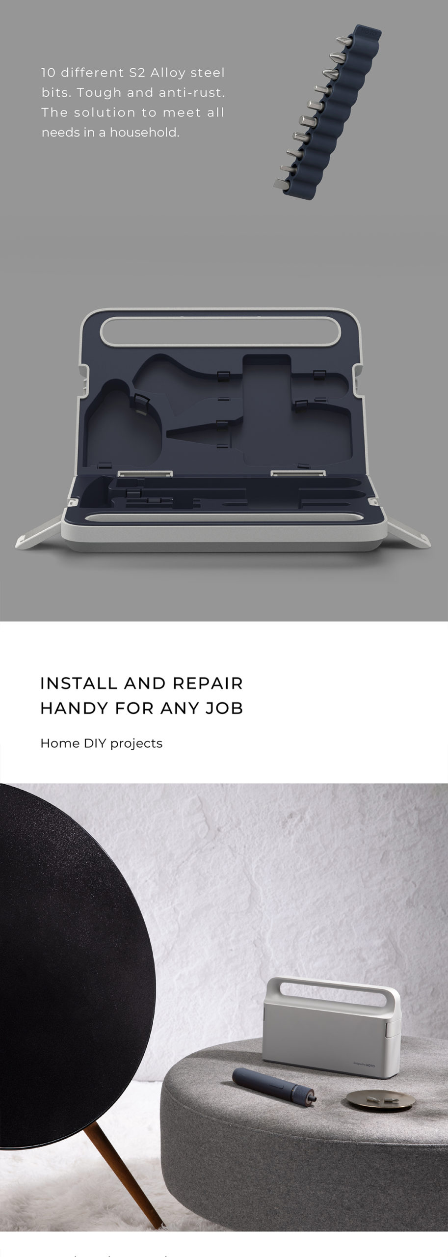 HOTO – tournevis électrique, Kit d'outils de réparation, boîte à outils mécaniques pour la maison, bricolage, clé réglable, marteau, mètre à bande