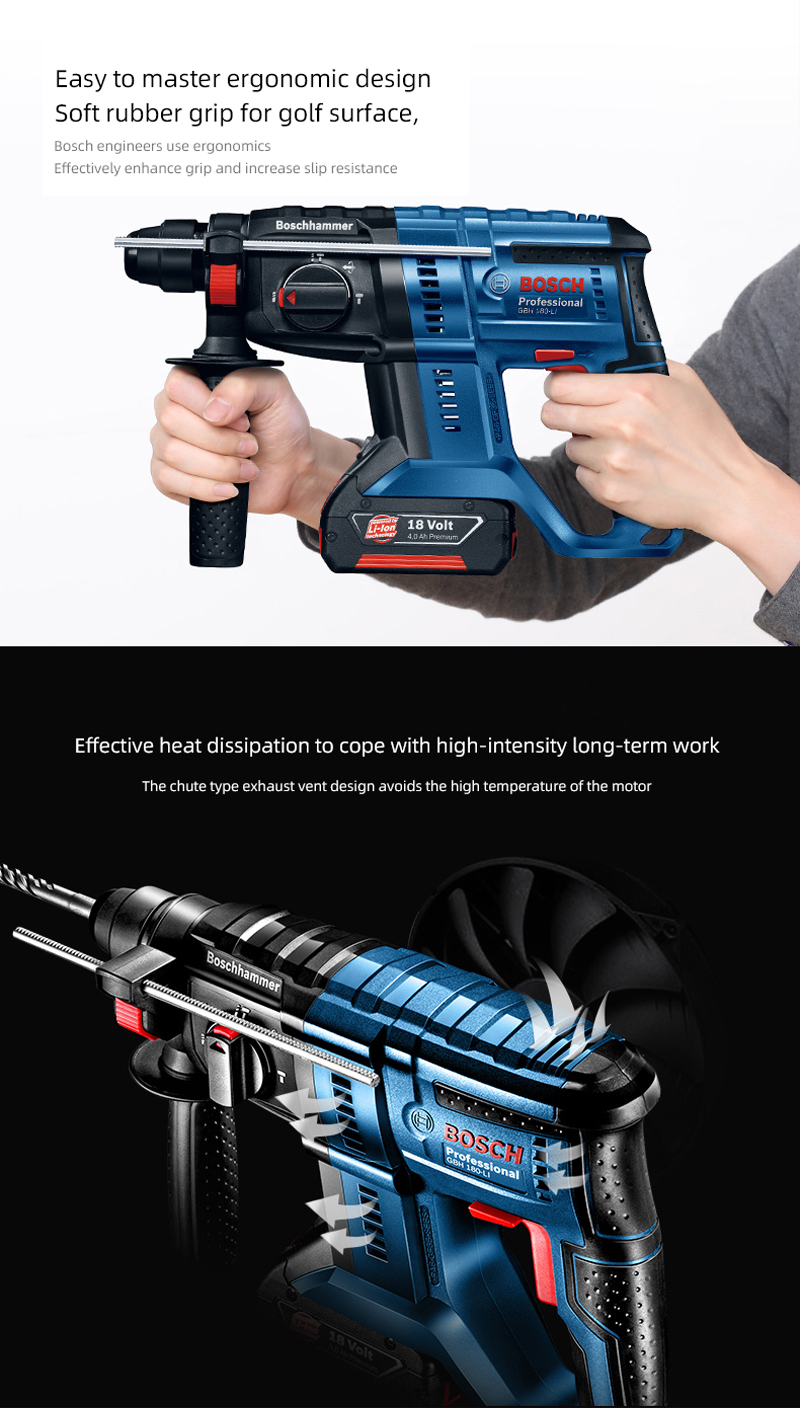 Bosch perceuse à percussion professionnelle sans balais, marteau rotatif, perforateur sans fil GBH180, outils électriques multifonctionnels