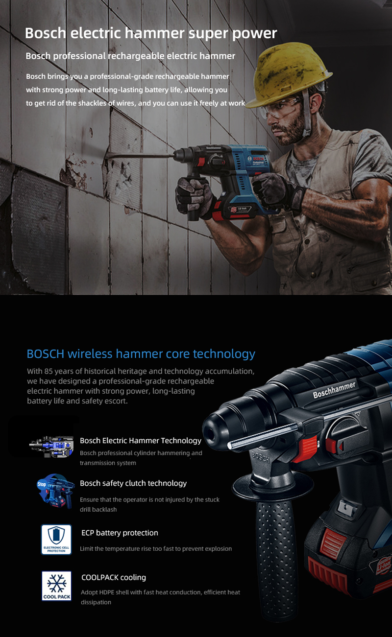 Bosch perceuse à percussion professionnelle sans balais, marteau rotatif, perforateur sans fil GBH180, outils électriques multifonctionnels