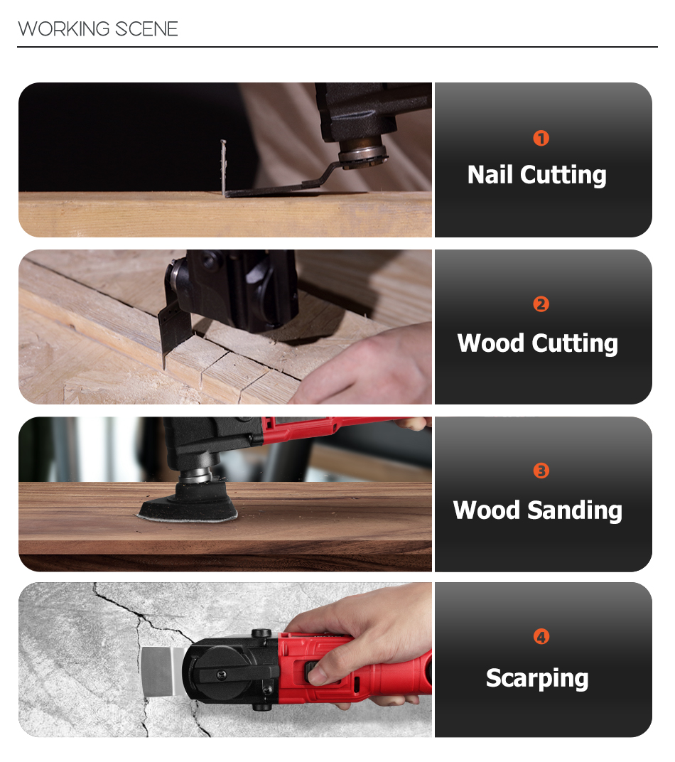 WOSAI – outils électriques multifonctions oscillants sans fil, 20V, 6 vitesses variables, scie électrique