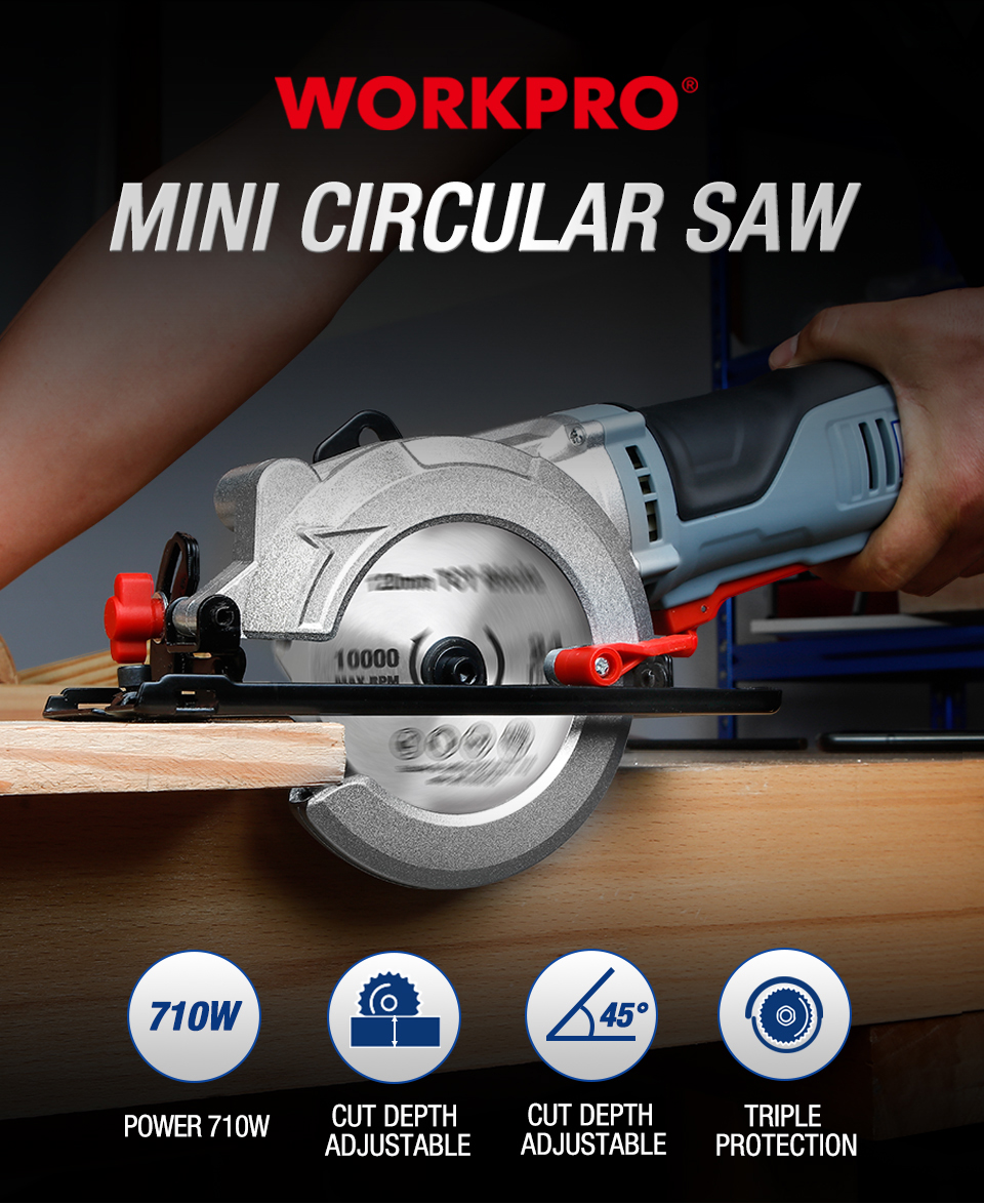 WORKPRO – Mini scie circulaire électrique 750W, outils électriques multifonctions avec lame TCT et lame en diamant