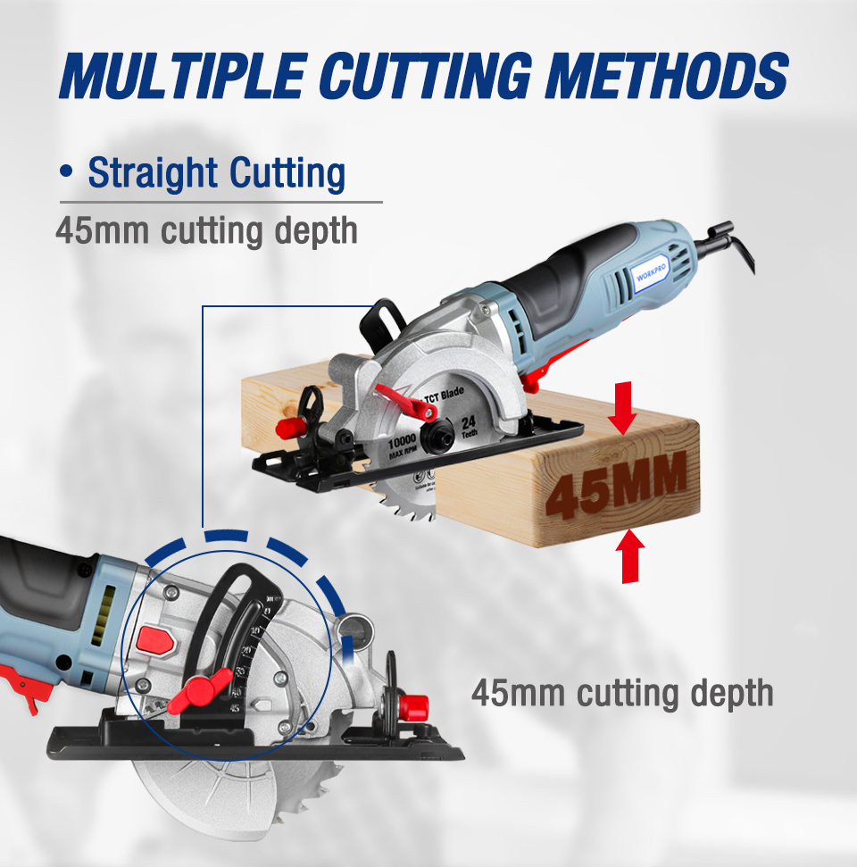 WORKPRO – Mini scie circulaire électrique 750W, outils électriques multifonctions avec lame TCT et lame en diamant