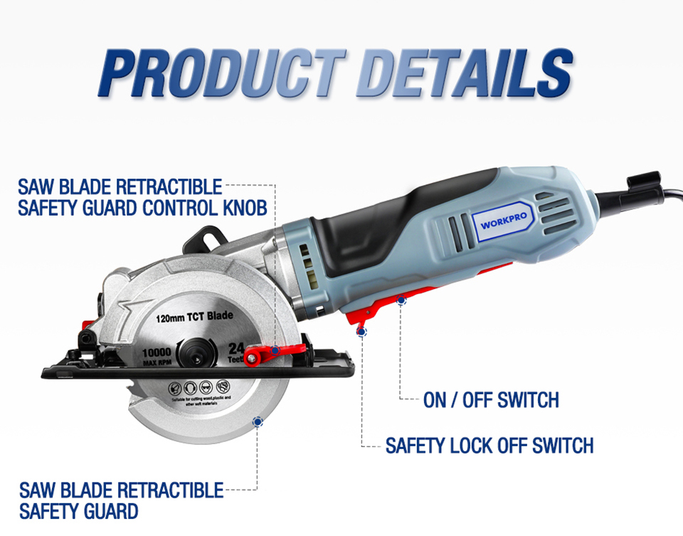 WORKPRO – Mini scie circulaire électrique 750W, outils électriques multifonctions avec lame TCT et lame en diamant